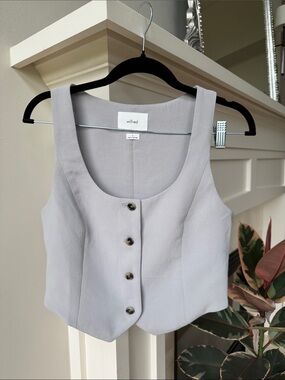 Aritzia Wilfred Light Gray Button-Front Crop Vest